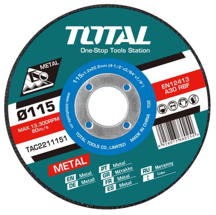 TOTAL INOX - METAL CUTTING DICS 115 X 1.2mm ON METAL BOX (TAC2211155)