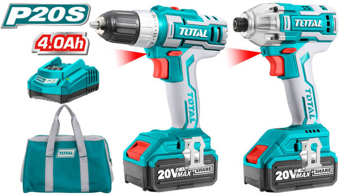 TOTAL COMBO KIT CORDLESS Li-ion BATERY 20V / 4Ah (TCKLI2004)