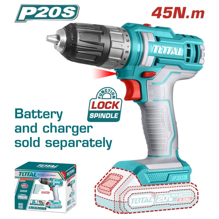 TOTAL Lithium-Ion cordless drill 20V / 45Nm (TDLI200515)