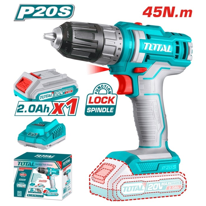 TOTAL Lithium-Ion cordless drill 20V / 2Ah / 45Nm (TDLI200518)