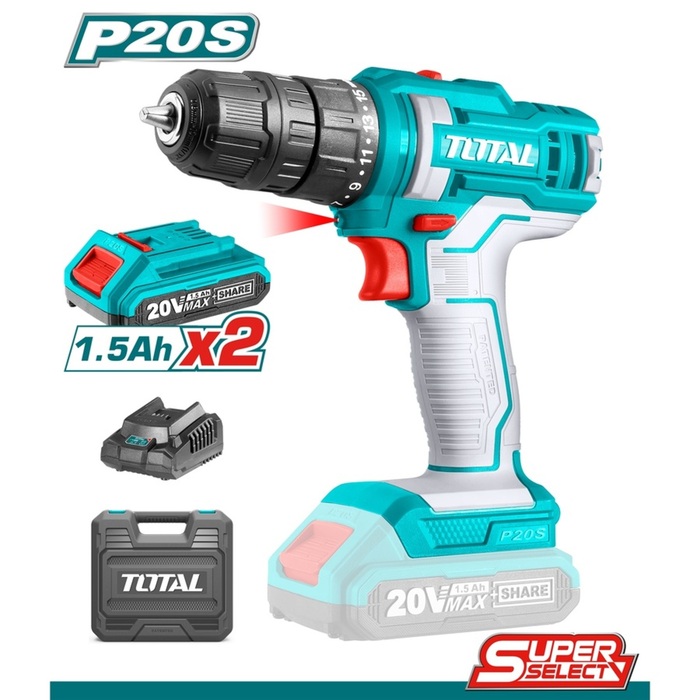 TOTAL Lithium-ion cordless drill 20V / 1.5Ah (TDLI20028)