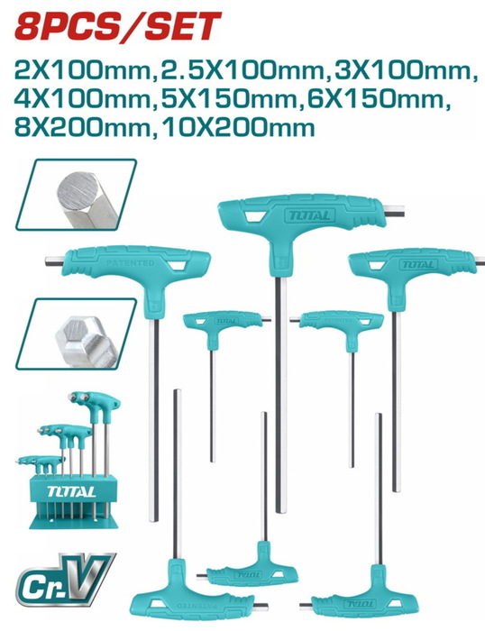 TOTAL 8 Pcs T-handle ball point hex wrench set