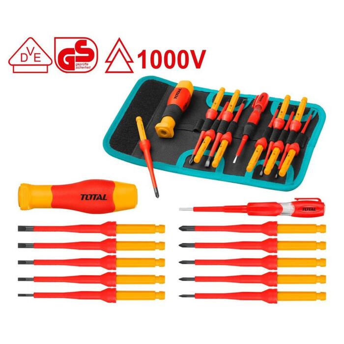 TOTAL 12 Pcs Interchangeable Insulated Screwdriver Set (THKISD1201)