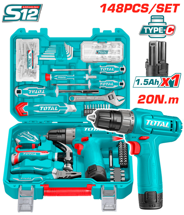 TOTAL ΣΕΤ ΔΡΑΠΑΝΟΚΑΤΣΑΒΙΔΟ ΜΠΑΤ. Li-ion 12V / 1.5Ah  / 20Nm 148ΤΕΜ Type C (THKTHP41487E)