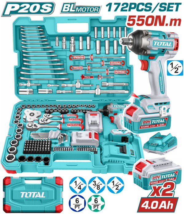 TOTAL 172 Pcs Cordless impact wrench tools set (THKTHP41728E)