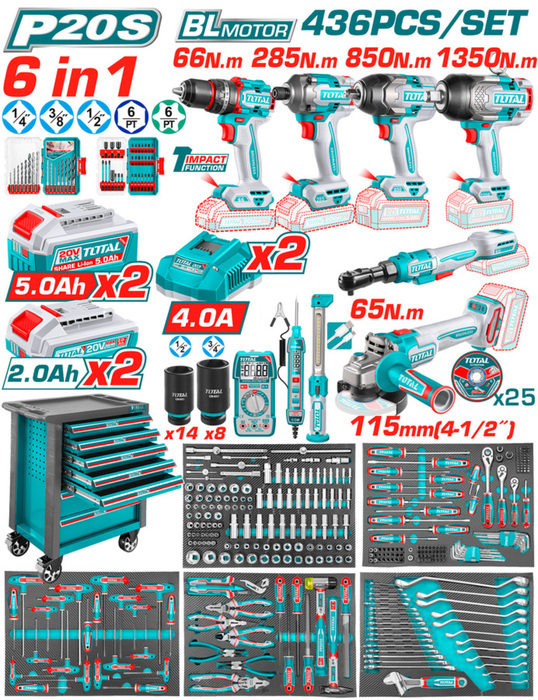 TOTAL ΕΠΑΓΓ. ΕΡΓΑΛΕΙΟΦΟΡΟΣ ΜΕ 20V 6 in1 ΕΡΓΑΛΕΙΑ & 436ΤΕΜ ΕΡΓΑΛΕΙΑ-ΕΞΑΡΤΗΜΑΤΑ (THPTCS84362E)
