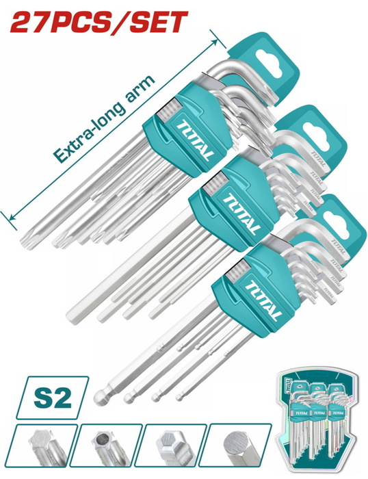 TOTAL 27 Pcs Hex key and torx key set (THT106KT0271)