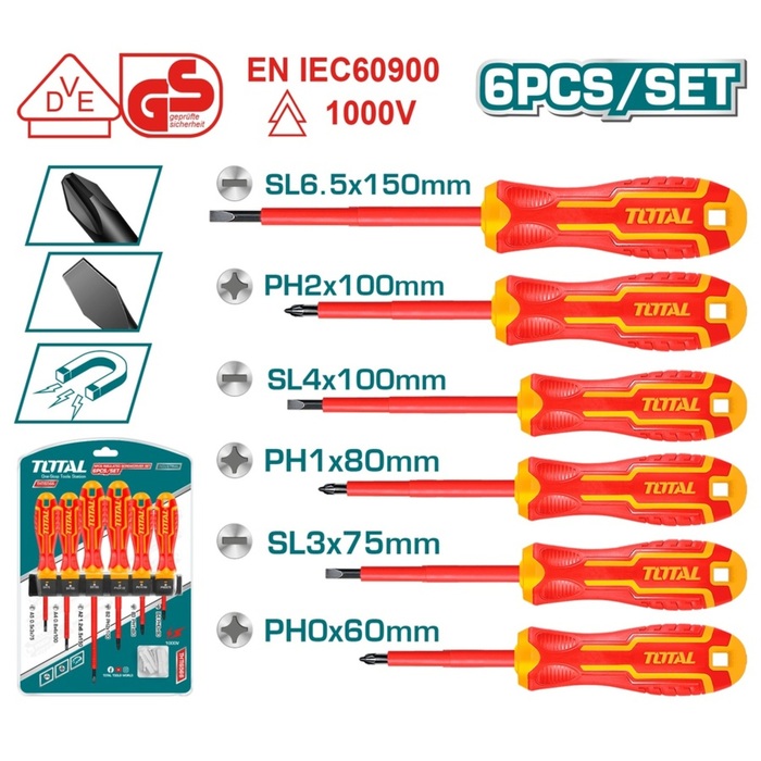 TOTAL SCREWDRIVER SET 1000V 6PCS (THTIS566)