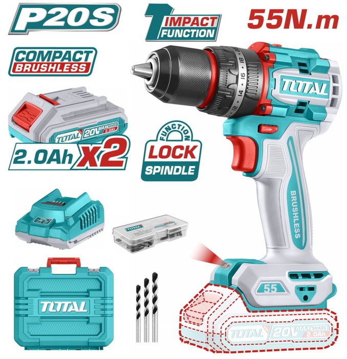 TOTAL Compact Brushless Cordless Impact Drill (TIDLI20558E)