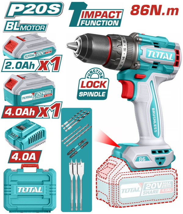 TOTAL Brushless cordless impact drill (TIDLI20868E)