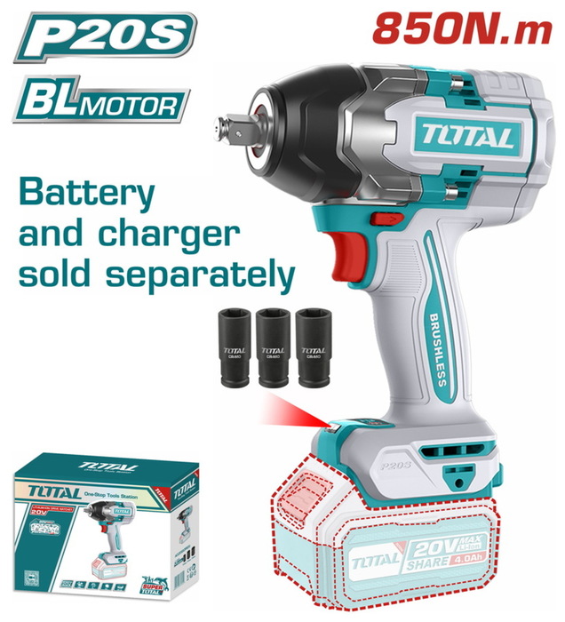 TOTAL Cordless impact wrench 20V / 850Nm SOLO (TIWLI20851)