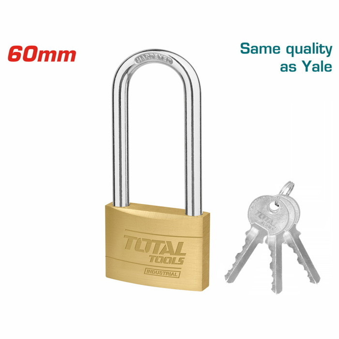 TOTAL Heavy duty long shackle brass padlock 60mm (TLK32602L)