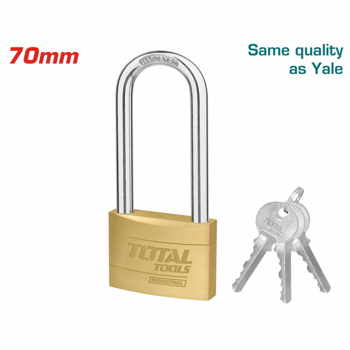 TOTAL Heavy duty long shackle brass padlock 70mm (TLK32702L)