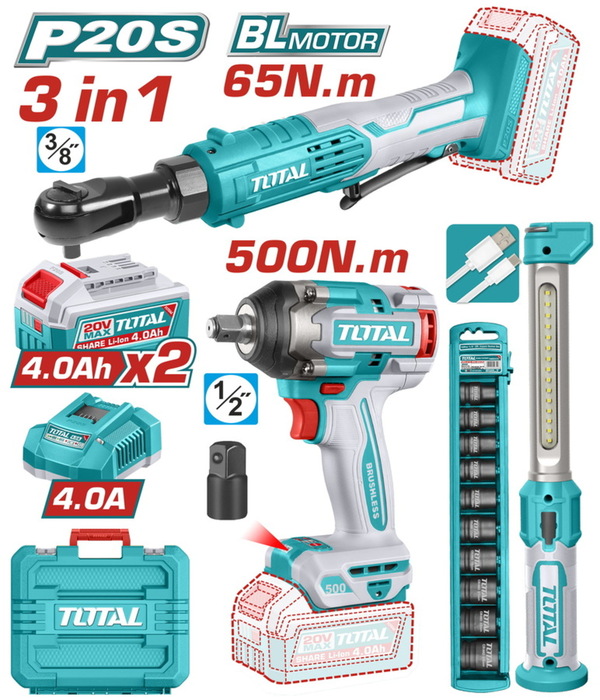 TOTAL Cordless 3 pcs combo kit (TOSLI250981E)
