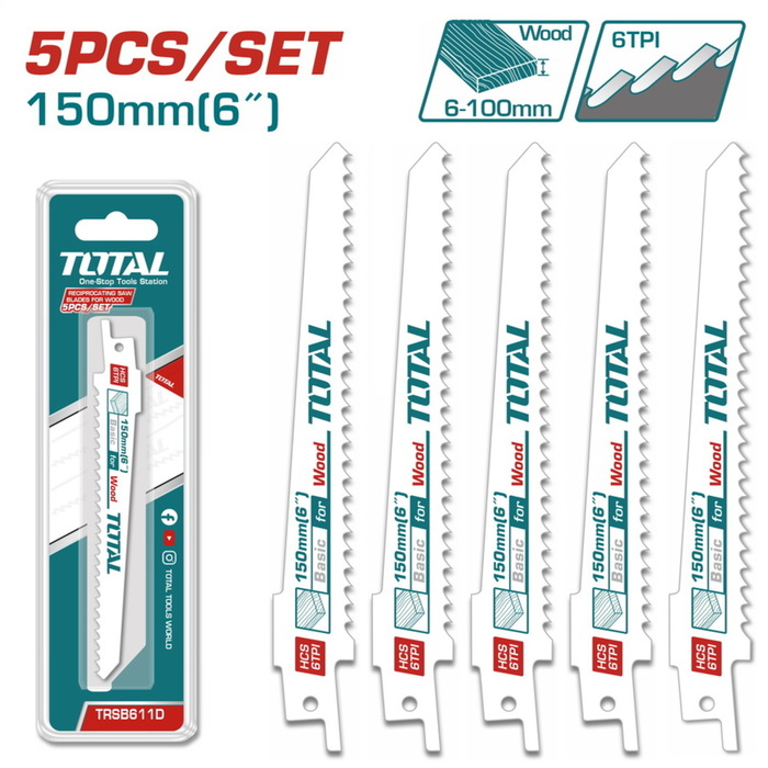 TOTAL Reciprocating saw blades for wood 5pcs (TRSB611D)