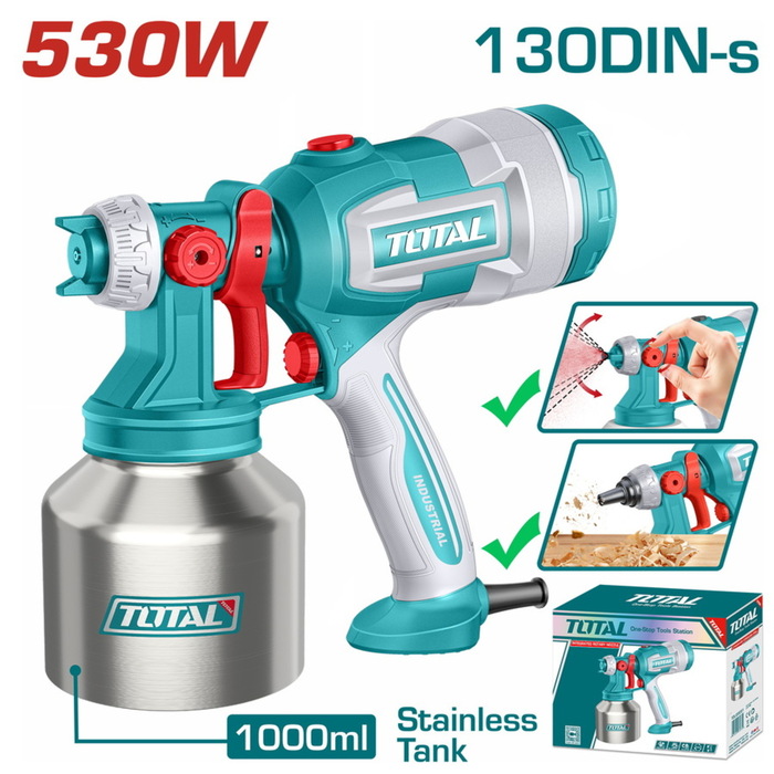 TOTAL ΕΠΑΓΓ. ΗΛΕΚΤΡΙΚΟ ΠΙΣΤΟΛΙ ΒΑΦΗΣ INOX 530W / 1000ml (Με λειτουργία φυσητήρα) (TT45061E)