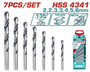 TOTAL 7Pcs HSS twist drill bits set (TACSD0075)