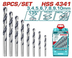 TOTAL 8 Pcs HSS twist drill bits set (TACSD0085)