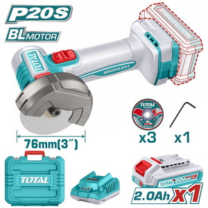 TOTAL ΕΠΑΓΓ. ΣΕΤ MINI ΓΩΝΙΑΚΟΣ ΤΡΟΧΟΣ ΜΠΑΤ. Li-ion 20V / 76mm / 2Ah / 1 ΜΠΑΤ BL Motor (TAGLI207625E)