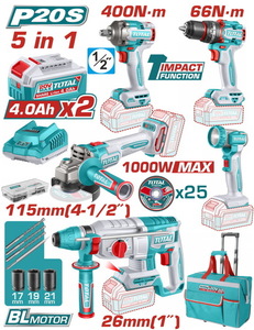 TOTAL 5 Pcs Cordless industrial combo kit (TCKLI20592E)