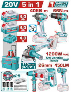 TOTAL 5 Pcs Cordless industrial combo kit (TCKLI20595E)