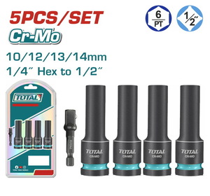 TOTAL 5 Pcs 1/2"DR. Deep impact socket set (THKISD12052L)