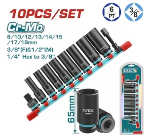 TOTAL 10 Pcs 3/8"DR. Deep impact socket set (THKISD38106L)