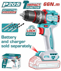 TOTAL Compact Brushless Cordless Impact Drill Li-ion 20V / 66Nm BL Motor SOLO (TIDLI206681)