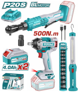 TOTAL Cordless 3 pcs combo kit Li-ion 20V / 4Ah / 2 ΜΠΑΤ (TOSLI240461E)