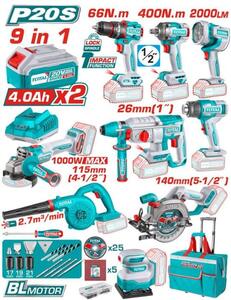 TOTAL 9 Pcs cordless industrial combo kit (TOSLI250381E)
