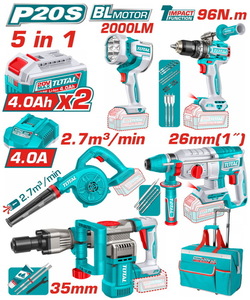 TOTAL 5 Pcs Cordless industrial combo kit (TOSLI251083E)